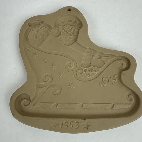 Brown Bag Cookie Art Mold Santa Sleigh Ceramic Hill Design vintage 1993 USA - Picture 3 of 9